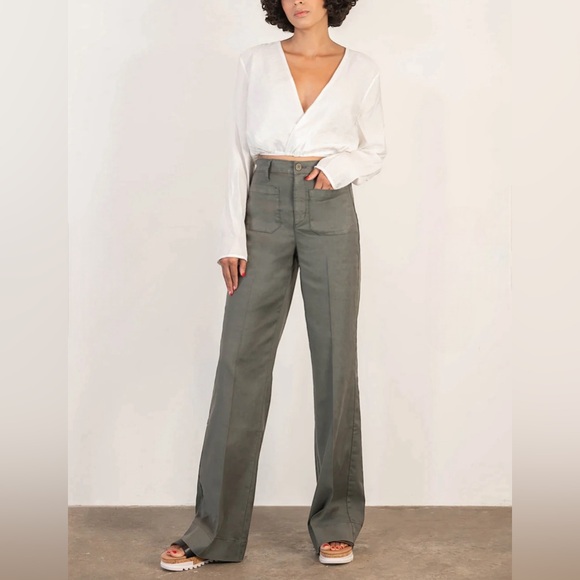 Level 99 Pants - Level 99 Victoria trouser pant linen lyocell flare high rise size 28